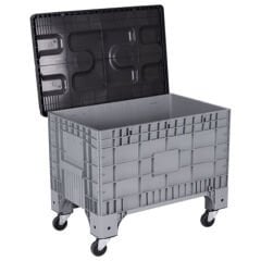 DP.210.100.03 Kapalı Tip Tekerlekli Plastik Konteyner Kasa (Menteşe Kapaklı)